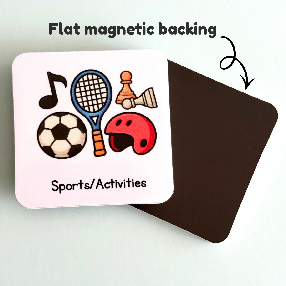 Image shows routine magnet and the reverse side which is the flat magnetic backing